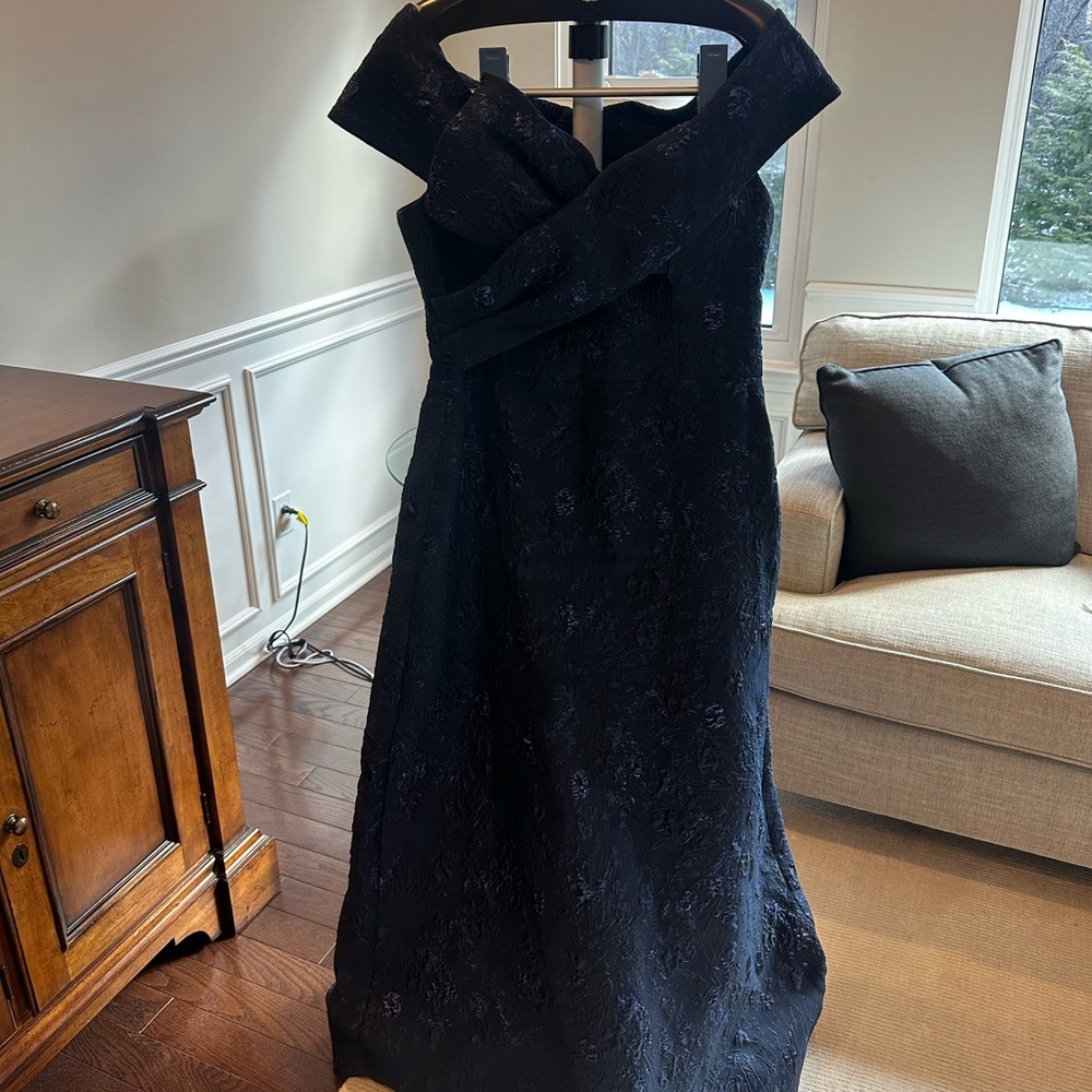Rickie Freeman for Teri Jon off shoulder Dark Blue Dress - Picture 2 of 13